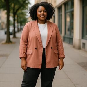 Women’s Plus Size Blush Rayon Spring Summer Double Breasted Blazer 2XL H&M